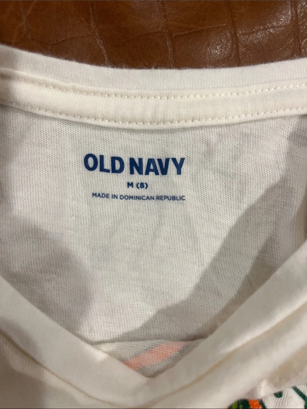 Old Navy Cream Long-Sleeve Tee with Green and Orange Floral Peace Graphic